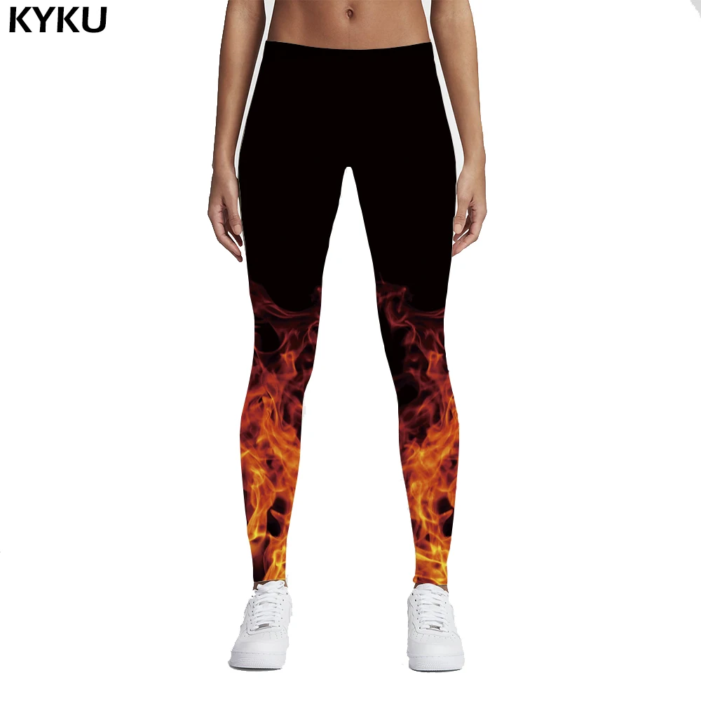 KYKU Brand Russian 3D Style Fire Flame Printing Leggings Punk Women Legging Stretchy Trousers Casual Pants Womens Leggings Black black leggings