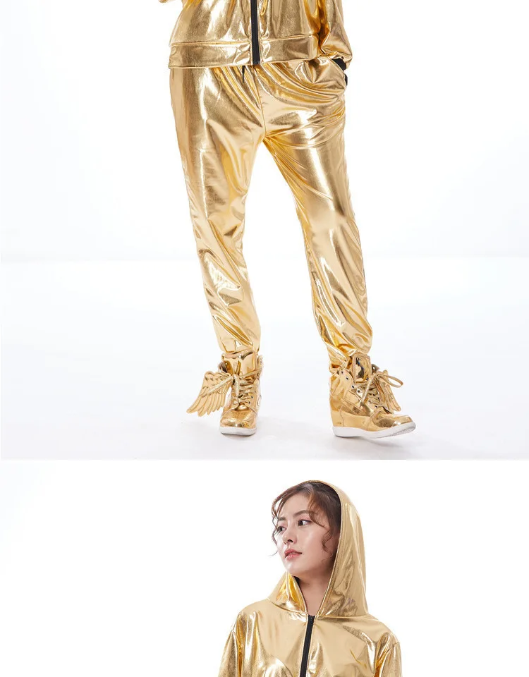 Модная весенне-Осенняя детская куртка-бомбер в Стиле Джаз Одежда для выступлений на сцене золотого цвета танцевальное пальто в стиле хип-хоп с блестками Feminina Casaco