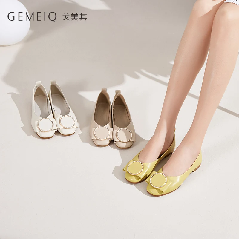 

GEMEIQ 2019 Autumn new flat women's shoes square head metal water drill square buckle shoes comfortable casual soft women's shoe