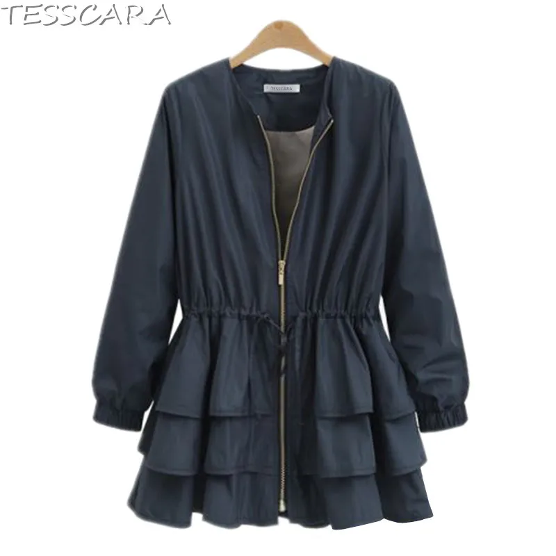 

TESSCARA Autumn & Spring Women Fashion Ruffles Basic Jacket Coat Female Casual Jackets Bomber Outerwear & Coats Plus Size L-4XL