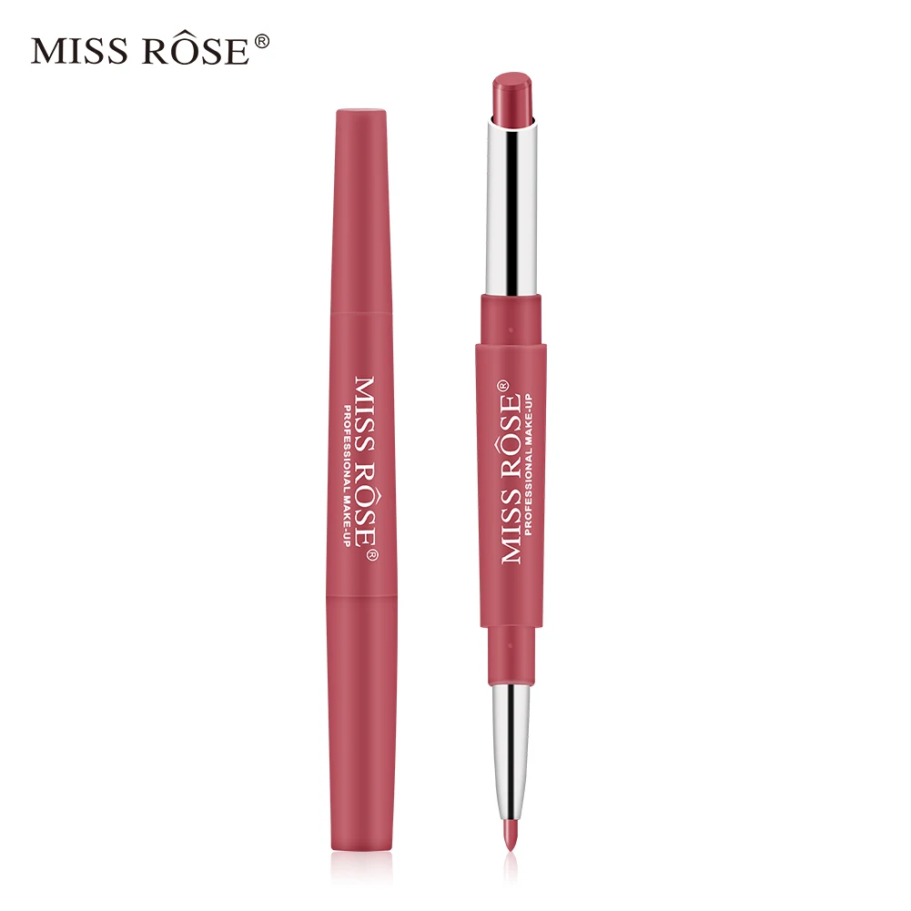 MISS ROSE 1Pc 2 In 1 Double-Headed Matte Lipstick Lip Liner Pencil Waterproof Long Lasting 30 Colors Matte Lip Tube Makeup TSLM2