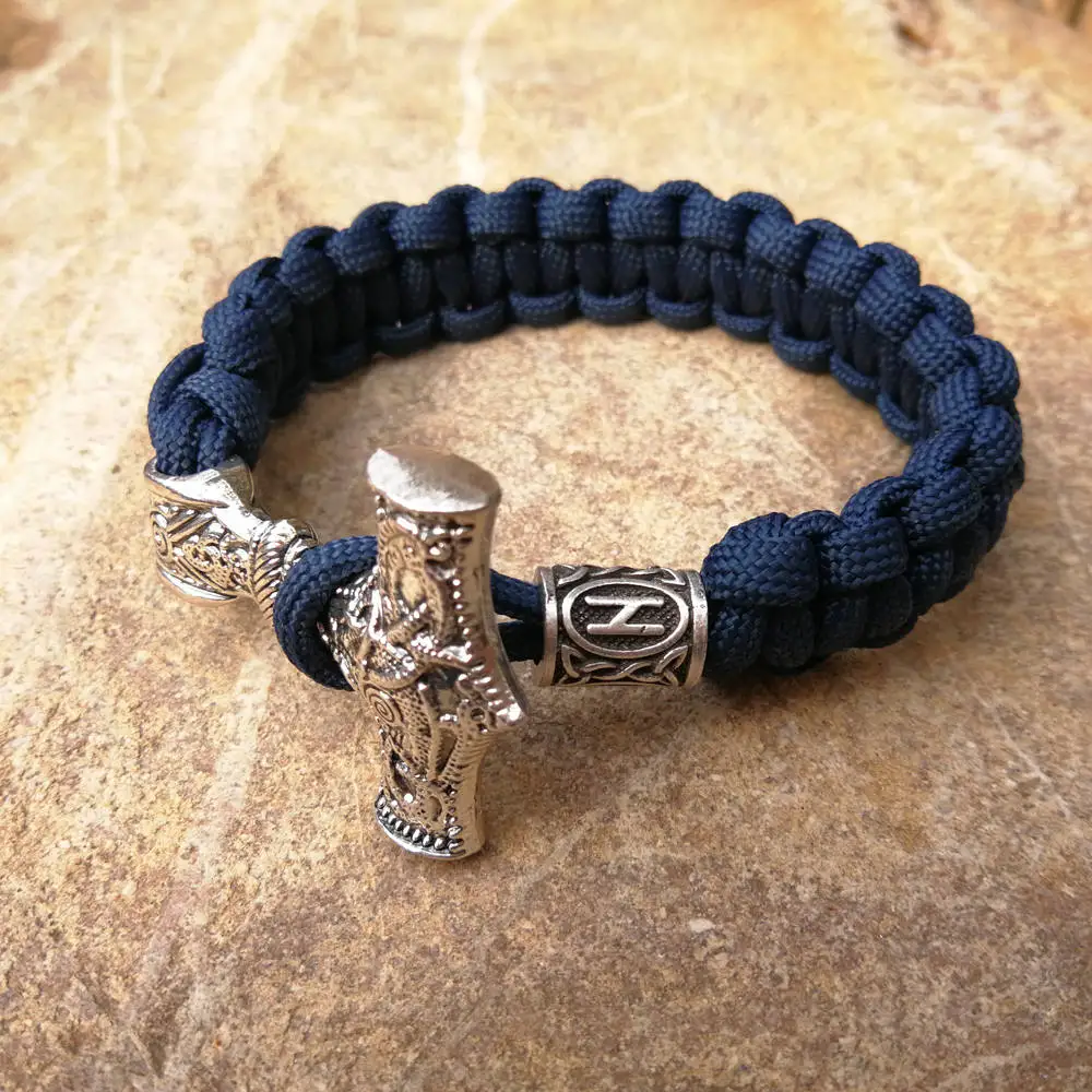 

Customized Replaceable Norse Viking Runes Beads Braided Bracelet Men Bracelets Thor Hammer Rope Bangles for Men Jewelry Gifts