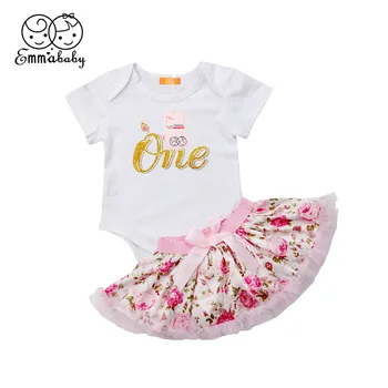 

Princess Flower Newborn Baby Girls Cloting Set Short Sleeve Cotton Top Tutu Skirt Lace Outfits Baby Clothes