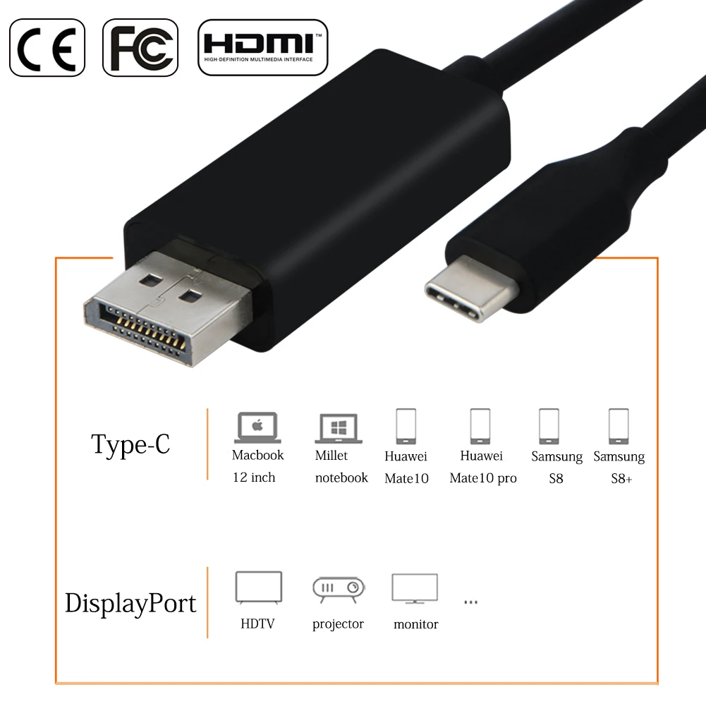 Кабель переходник USB3.1 Type C на DisplayPort с поддержкой 4K UHD USB DP кабель для ноутбука Pro