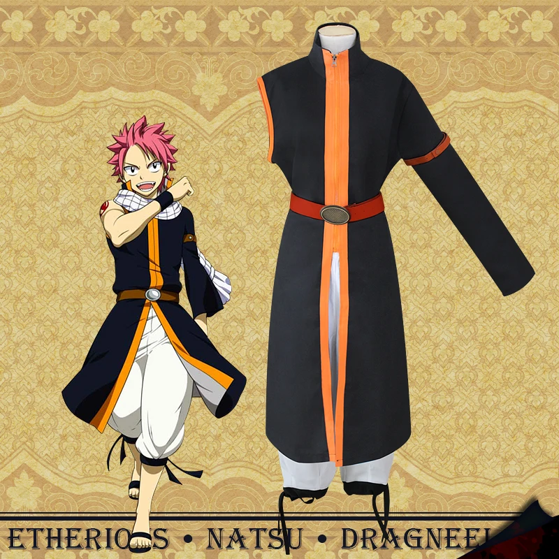Аниме Сказочный хвост Etherious Natsu Dragneel косплей костюм черные длинные тренчи и брюки