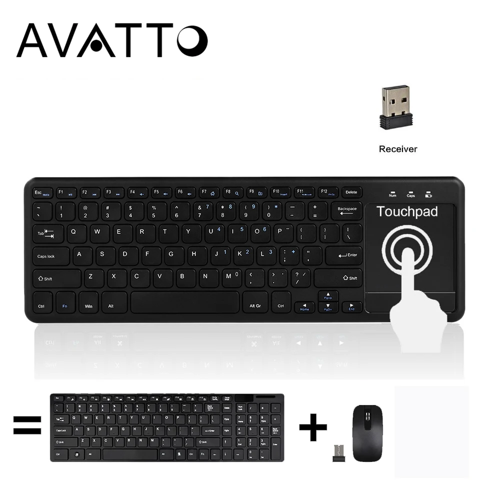 AVATTO Super Slim 2.4G Wireless Gaming Keyboard with TouchPad for