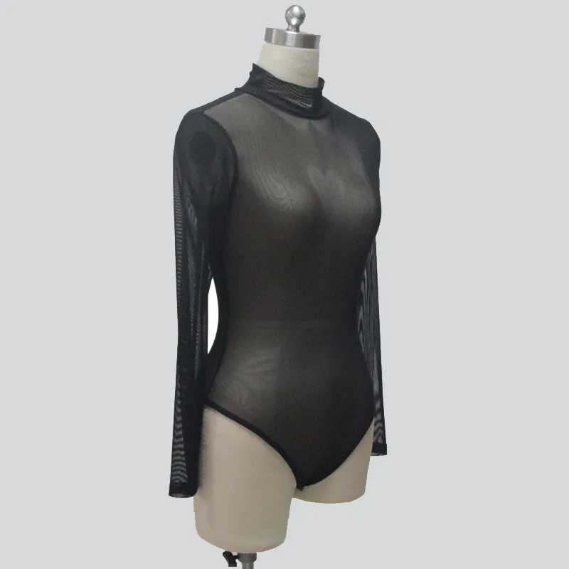 YGYEEG Боди женские боди костюмы для женщин сексуальный комбинезон черный макет шеи мода длинный рукав полый комбинезон с сеткой на спине