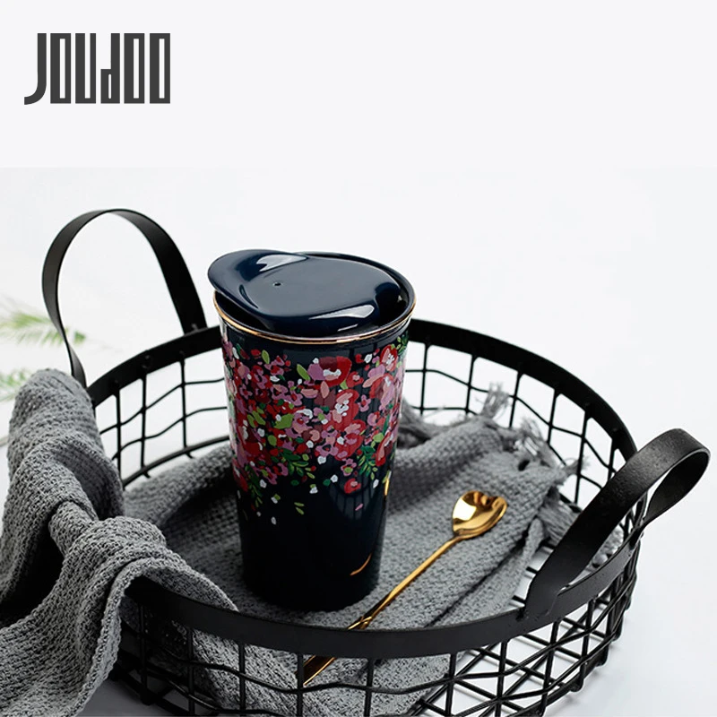 

JOUDOO Creative Cherry Double-layer Ceramic Mugs Brief Ins Coffee Cup Office Home Water Bottle Gift Mugs With Lid Wholesale 35