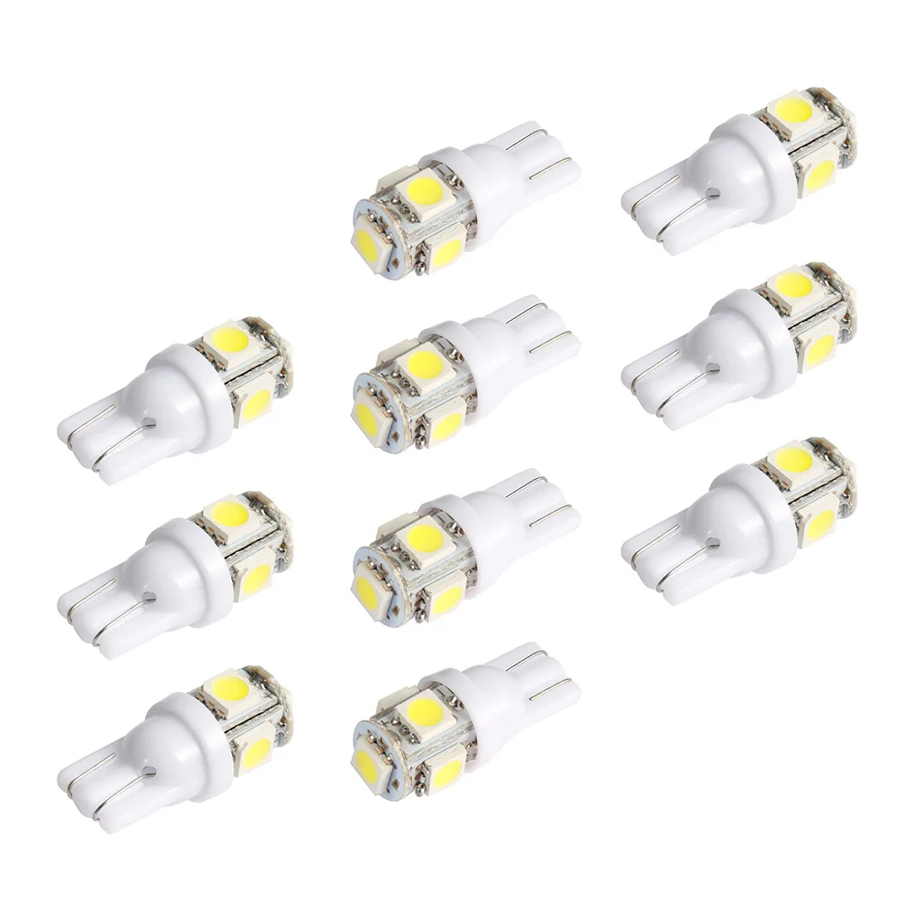 

10Pcs White T10 W5W 5050 5SMD Car LED Wedge Light 168 194 192 DC 12V License Plate Bulbs Marker Light Reading Dome Lamp