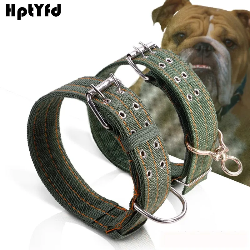 Army Green Big Dog Collar Nylon Canvas Durable Pet Collars for Medium