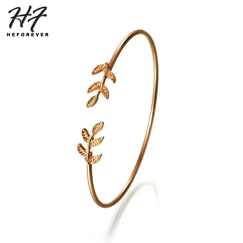 

New Trendy 2-colors Alloy Opening Leaf Bangles for Women Simple Design European Bangle Fashion Jewelry KB209 KB210