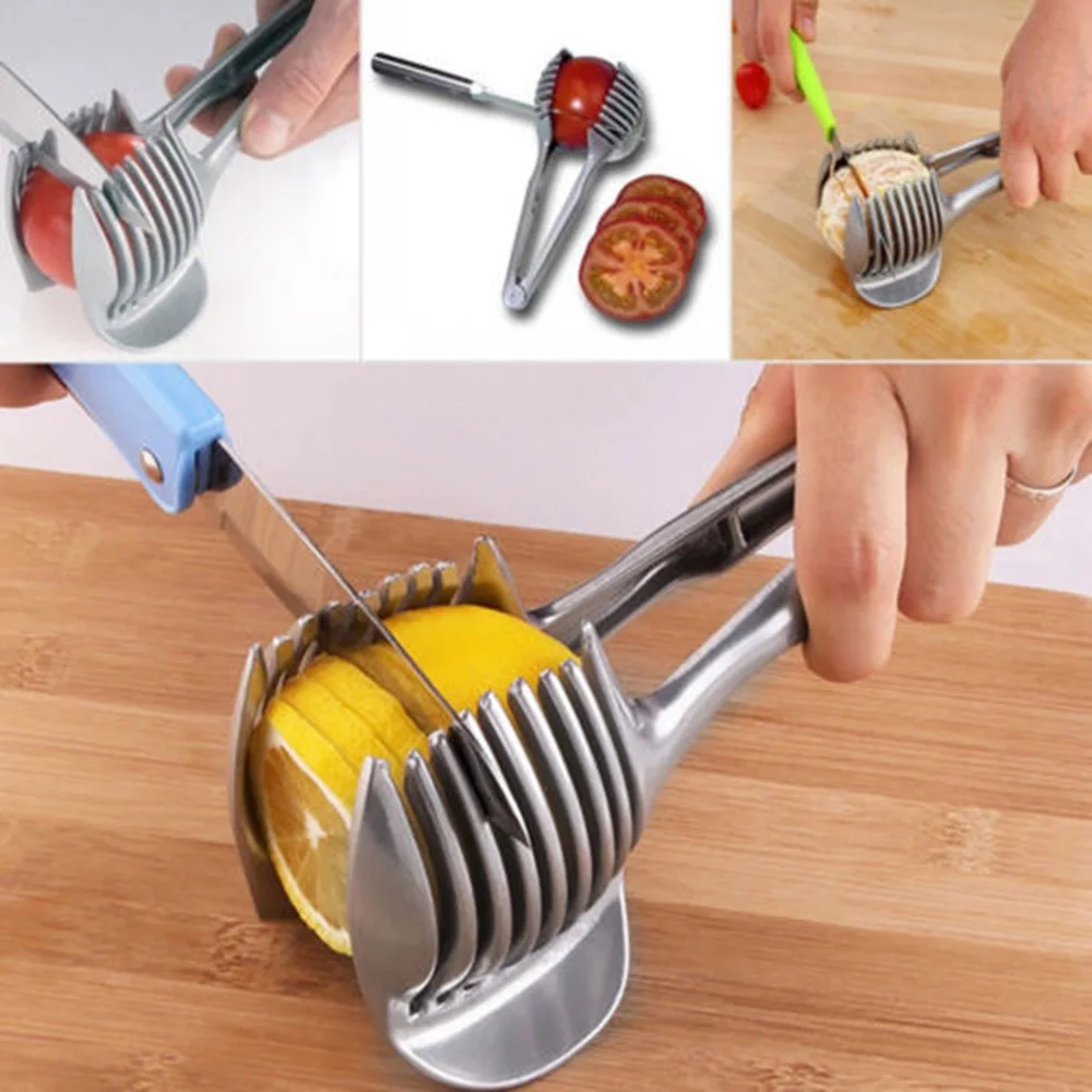 Stainless Steel Slicer Fruits Cutter Stand Multifunction Food Clip Clever Cutter Lemon Shredders Kitchen gadget tools