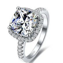 Luxury 3 Carat SONA Diamante Simulado Anillos de Compromiso de Corte Princesa Cojín Anillo de Las Mujeres Anillo de Bodas de Compromiso de Diamantes Sintéticos