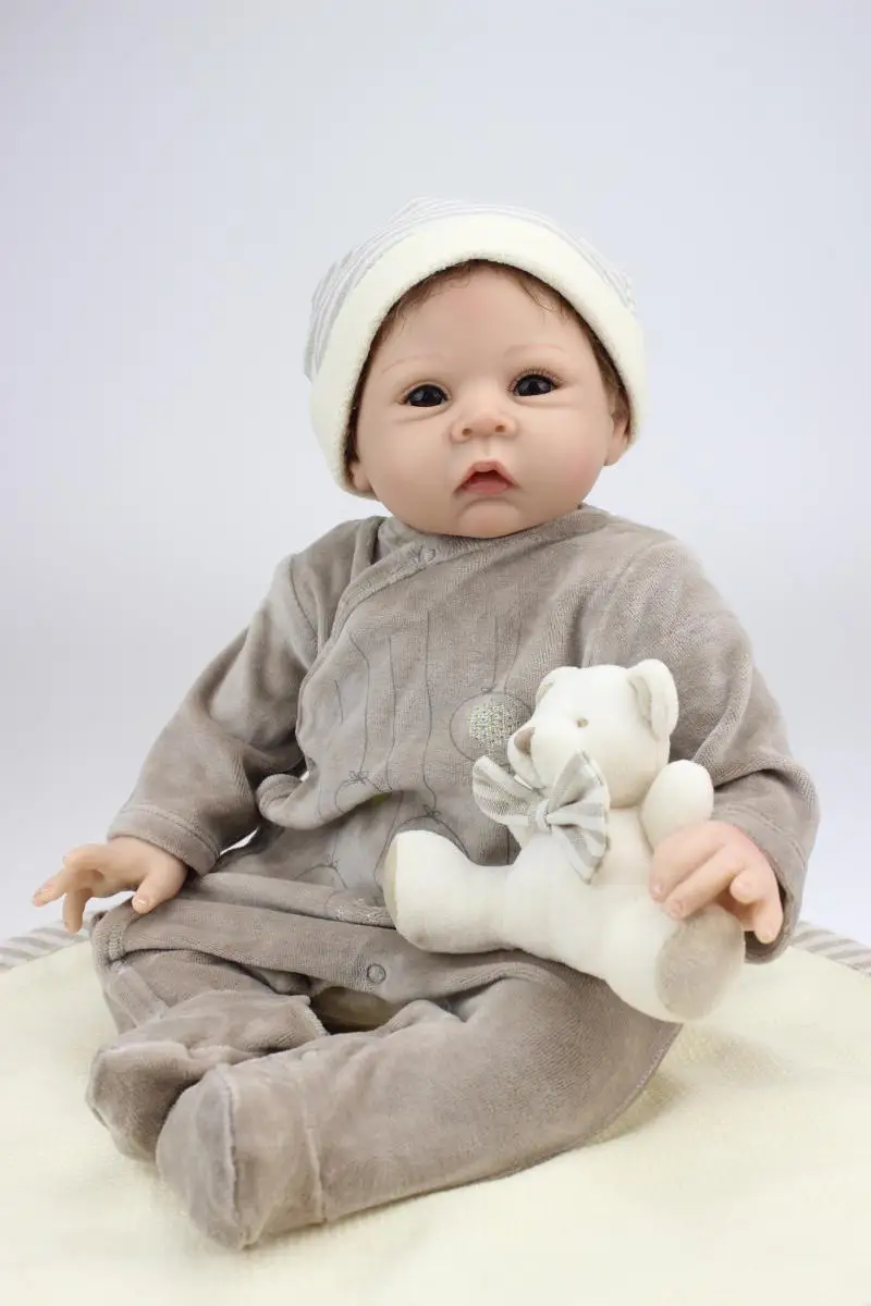 55CM Silicone Reborn Doll Handmade 22Inch Soft Lifelike Reborn Baby Dolls Brown Eye Babe Girls Pecifier Bonecas Kids Gifts