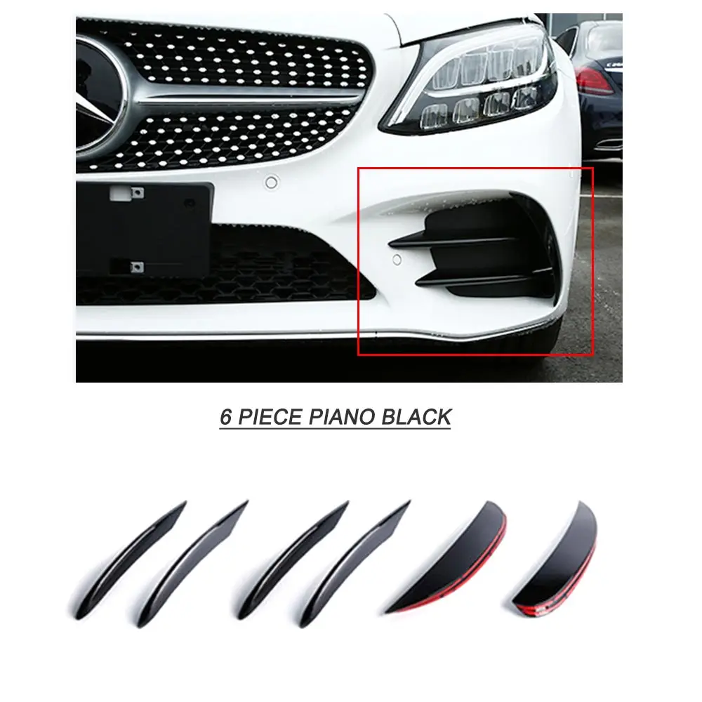 6PCS Piano Black ABS глянцевый черный карбон серебро переднего бампера v-стиля отделка крыла, устанавливаемое на вентиляционное отверстие в салоне автомобиля для Mercedes-Benz C Class W206 C200 C300 - Цвет: 6PCS Piano Black