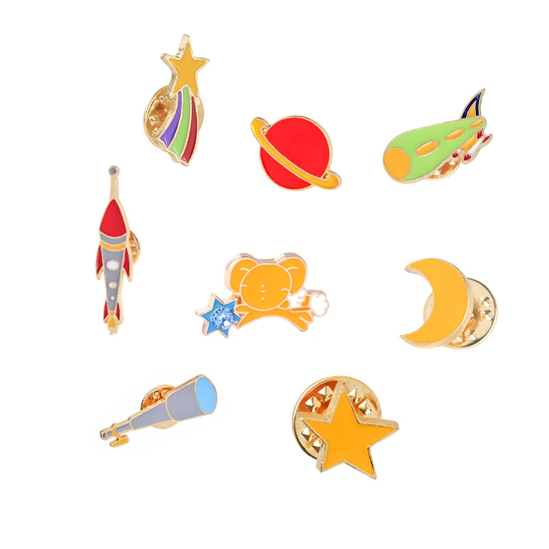 

Space Ship Plant Rockets Cartoon Brooch Star Moon Enamel Pin Metal Badge on Backpack Jackets Hat Decoration Lapel Pins Jewelry
