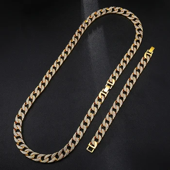

US7 Micro Miami Cuban Chain Choker Necklace cuban link Chain Bundle Full Ice out Necklaces for Men Rapper Fashion Jewelry