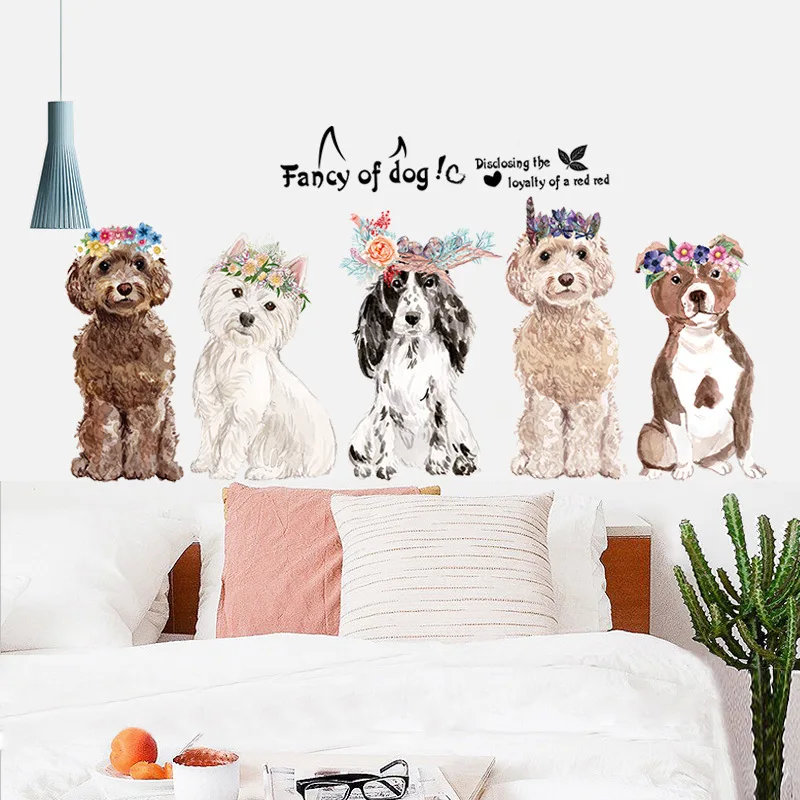 

Lovely Dog Products Wallpaper Cartoon Animal Wall Mural Sketch Hand Drawn Puppy Toy Wall Sticker for Kids Room Pet Shop Decor