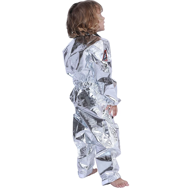 Eraspooky Boys Spaceman One-piece Jumpsuit Silver Astronaut Cosplay Children Pilot Uniform Halloween Costume Kids Party Outfit