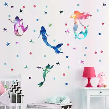 

Starry Mermaid Vinyl Wall Stickers Funny Cartoon Animal Art Wall Decals for Kids Rooms Bedroom Living Room Home Decor