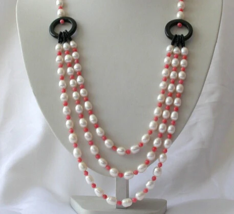 

Miss charm Jew1358 stunning classic white baroque freshwater pearl pink coral necklace