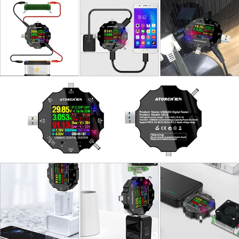 UD18 Для APP USB 3,0 Тип-C PD DC5.5 5521 Вольтметр Амперметр Напряжение измеритель тока, для батареи зарядки измерения Кабельный тестер сопротивления