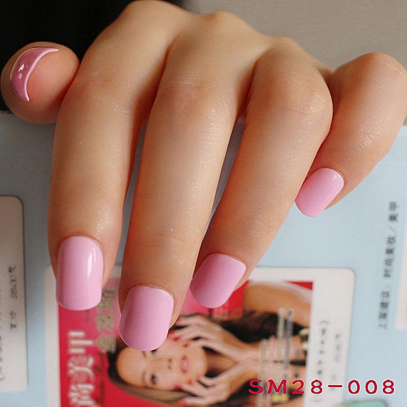 Модный аквовальный короткий обнаженный розовый гвоздь накладные ногти конфетный светильник розовый искусственный Французский поддельный маникюрный салон декорированный полное покрытие - Цвет: 008