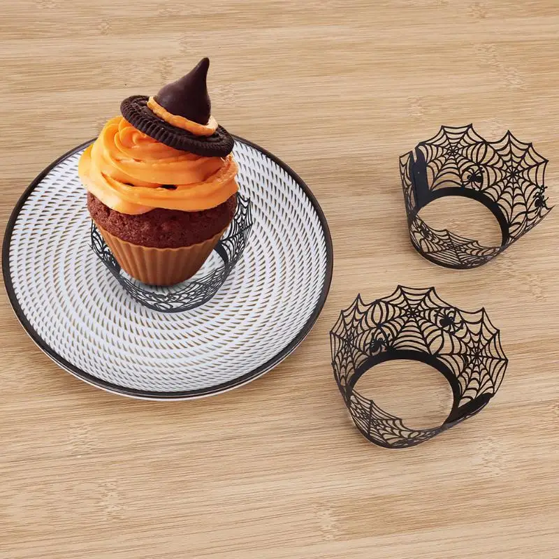 12 sztuk laser cut cupcake owijarki okady case pusta ciasto dekorowanie ogrodnicze dekoracje na halloween - Halloween Decorated Cupcakes 12 sztuk laser cut cupcake owijarki okady case pusta ciasto dekorowanie ogrodnicze dekoracje na halloween - Halloween Decorated Cupcakes