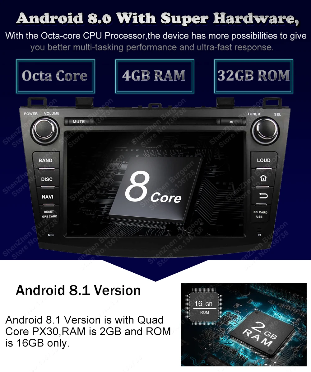 Clearance 8" Octa Core Android 8.0/Quad Core Android 8.1 Car DVD Player for Mazda 3 2010 2011 2012 2013 Car Radio Multimedia GPS Bluetooth 3