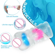 Male Masturbator Crystal Clear Portable Pussy Sucking Virgin Sex Toys for Men Masturbatings Real Vaginal with Internal Ring