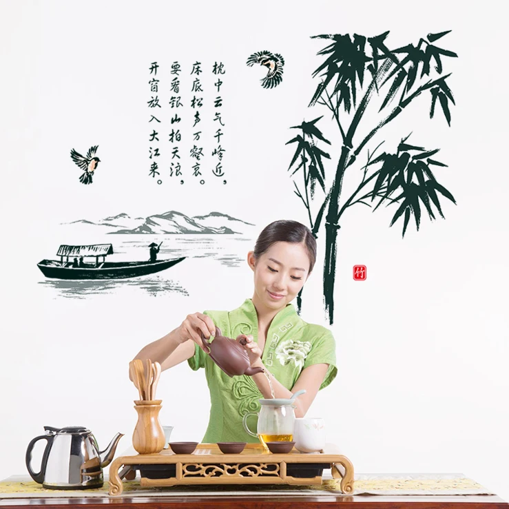 Бесплатная доставка китайский пейзаж роспись стены Спальня Гостиная диван ТВ