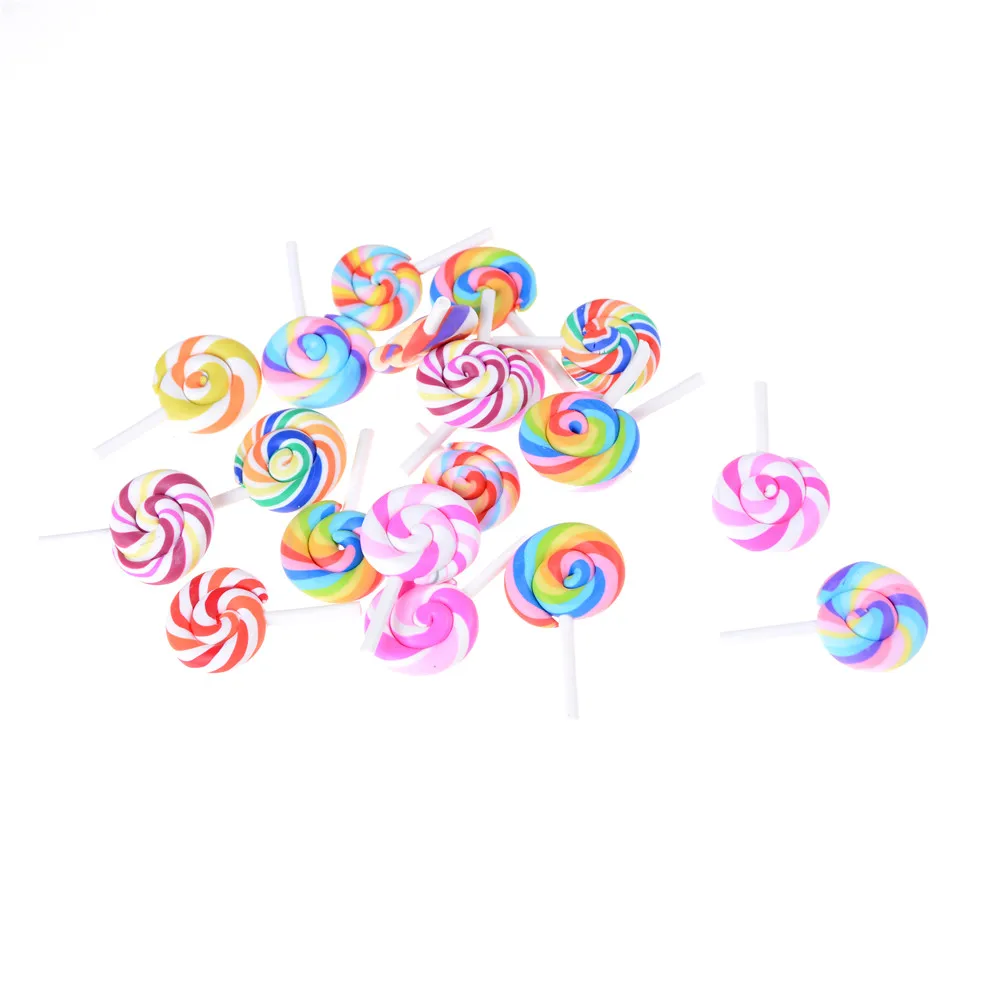 5pcs DIY Garden Craft Mini Rainbow Lollipop Simulation Toys Figurine Cute Polymer Clay Artificial Dollhouse Decor