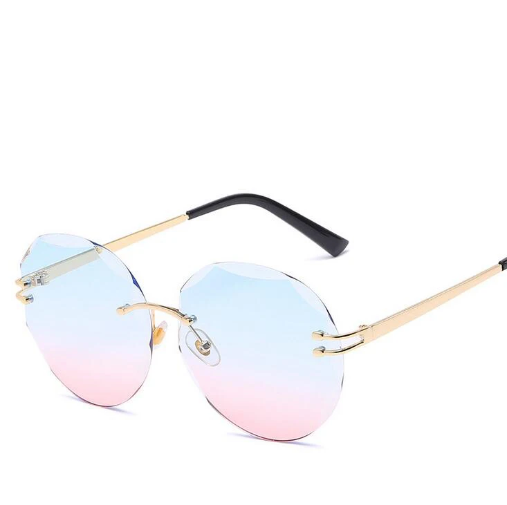 Горячие Топ без оправы стиль Гладкие Женские солнцезащитные очки красивые круглые градиентные яркие цвета HD объектив слегка сплав рамка для очков - Цвет линз: blue pink