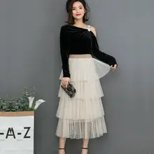Fashion Women Polka Dot High Waist Mesh Cake Skirts Multi layer Fairy Tutu Skirt Summer Princess Skirts 6Colors Hot