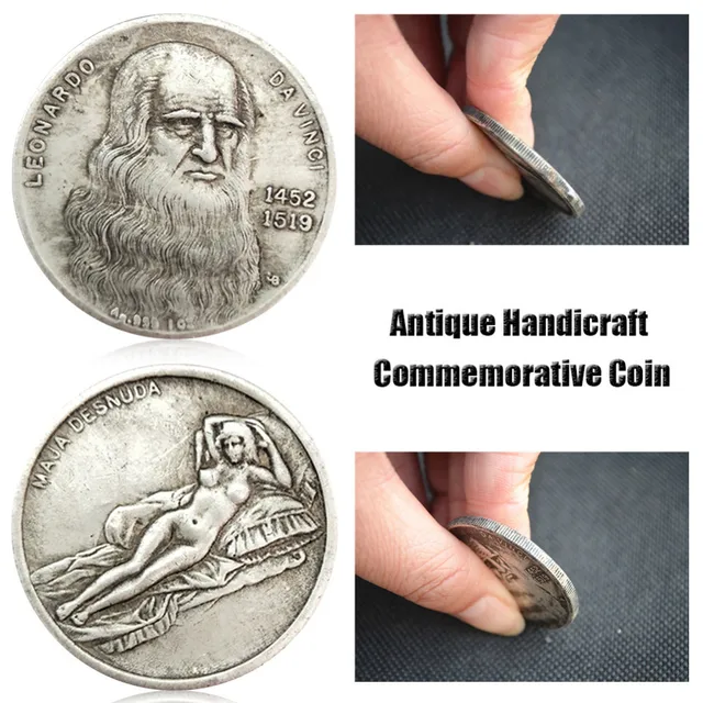 1 unid Leonardo da Vinci moneda conmemorativa antigüedades artesanía imitación plata Da Vinci moneda colección conmemorativa Decoración para el hogar