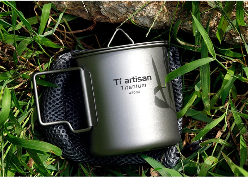 Xícara de Café ao ar Portátil de Viagem Xícara de Água Caneca da Bebida para Camping ml de Titânio Livre Dobrado Punho Cooking Picnic Tiartisan Ta8306 420 15 Louça para ar livre