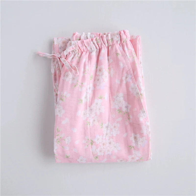 Новые весенние женские пижамные штаны с цветочным принтом, брюки, розовые женские домашние штаны с Сакурой, свободные хлопковые домашние