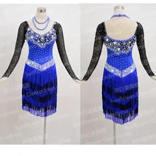 Высокое качество латинский танец платье, Румба Jive Chacha латинский танец платье, танцевальная одежда, Румба Jive Chacha, камни, подсолнух