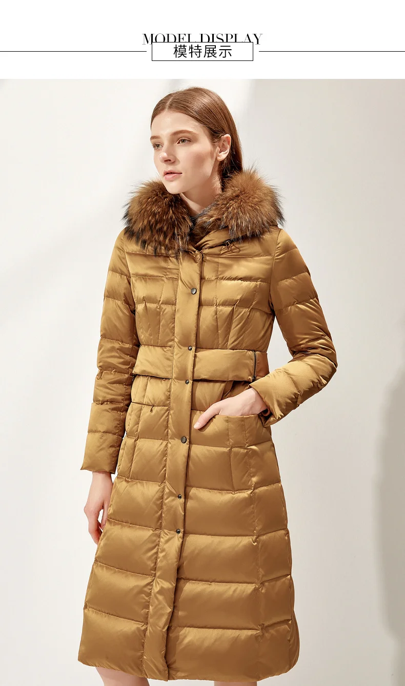 Brand Women's Down Jacket 2019 Winter New Long Fashion Light  Thin Parks Coat Female  Large Size Raccoon Fur Collar Down Jacket