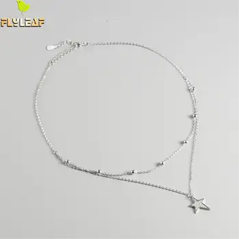 

Flyleaf 925 Sterling Silver Double Layer Necklace Women Pentagram Zircon Small Ball Fashion Fine Jewelry Necklaces & Pendants