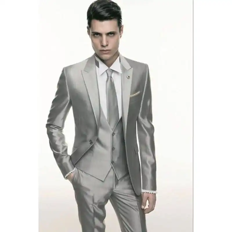 Traje De Boda Gris Y Plateado Para Hombre Traje Formal Delgado Terno Masculino Blazer Para Hombre Esmoquin Personalizado Para Fiesta 3 Piezas Vestidos Trajes De Hombre Aliexpress