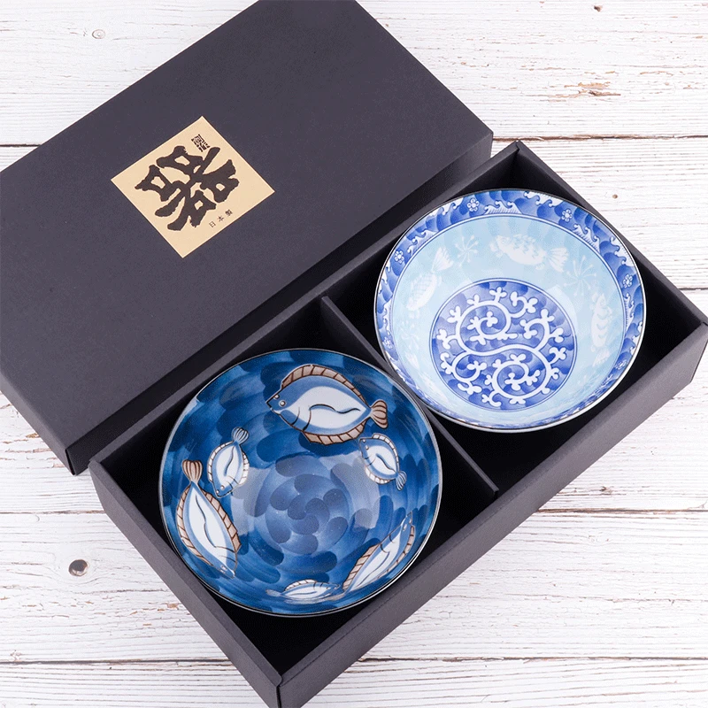

Japanese Style Ceramic Bowl Deep Sea Fish Patterns Series 6 Inch Noodle Bowl Rice Bowl Soup Bowl 2 Pieces Set
