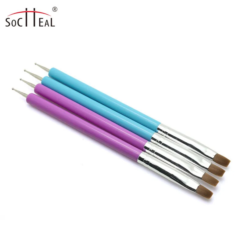 

New Arrival 1PC Double Ended Nail Art Pen Painting Dotting Acrylic UV Gel Polish Brush Liners Tool Flat Painting Nylon Brush