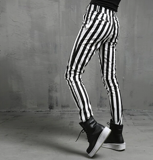 ligeramente flexible regalo De los nuevos hombres de moda negro blanco rayas Slim Fit pantalones Casual  pantalones M XXL|fit vector|fit corepants - AliExpress