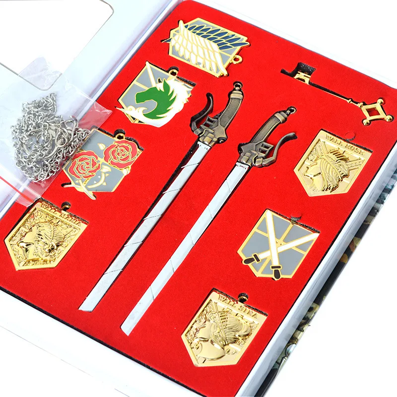 

Attack on Titan Shingeki No Kyojin Set Brooch Blade Swords Keychain Necklace Pendant Jewelry Weapons Cosplay Accessories Props