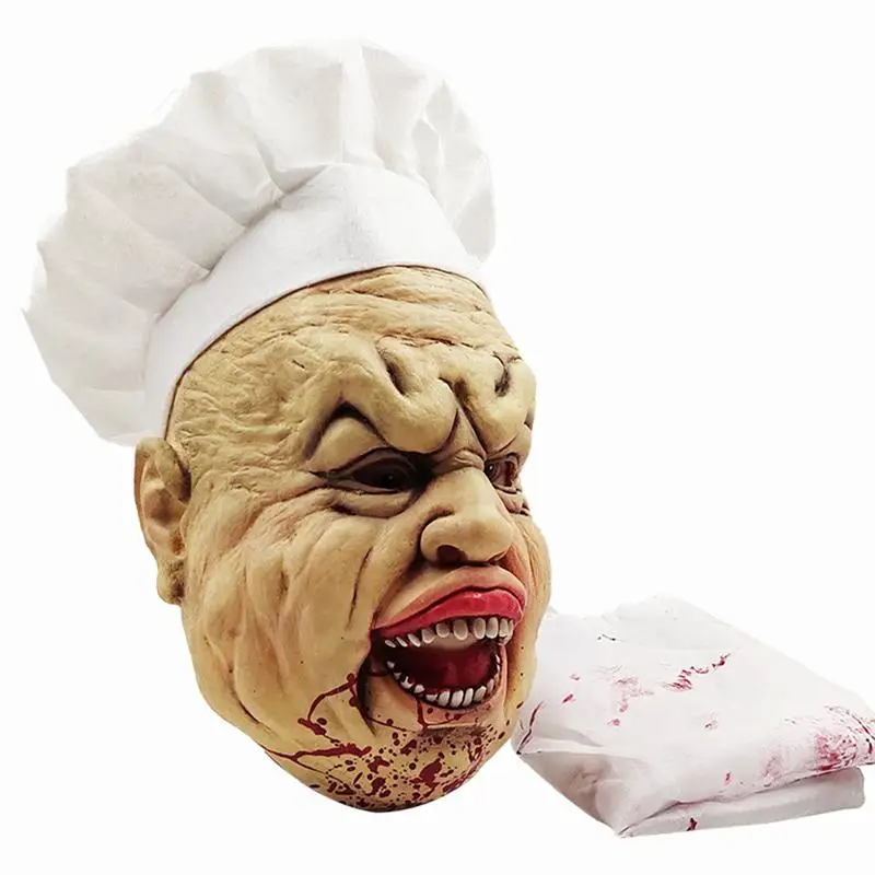 

Latex Scary Horror Cosplay Party Mask Murder Chef Mask Headpiece Hat Apron Set Grimace Mask Cosplay Prom Party Halloween Favors