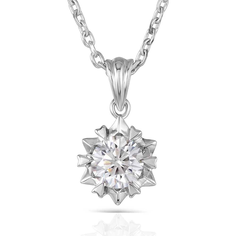Silver Necklace 1ct Diameter 6.5mm H Color Lab Grown Moissanite Diamond Pendant Necklace Platinum Plated Silver for Women Silver Necklace 1ct Diameter 6.5mm H Color Lab Grown Moissanite Diamond Pendant Necklace Platinum Plated Silver for Women