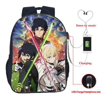 

Top Quality Seraph of the End USB Charge School Rucksack Boys Girls School Bag Fashion USB Charging Laptop Backpack