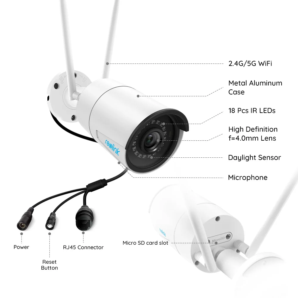 Reolink Wi-Fi Камера 4MP 2.4 г/5 г HD IP Камеры со Слотом SD Карты Беспроводное Уличное Водонепроницаемое Видеонаблюдение Безопасности RLC-410W