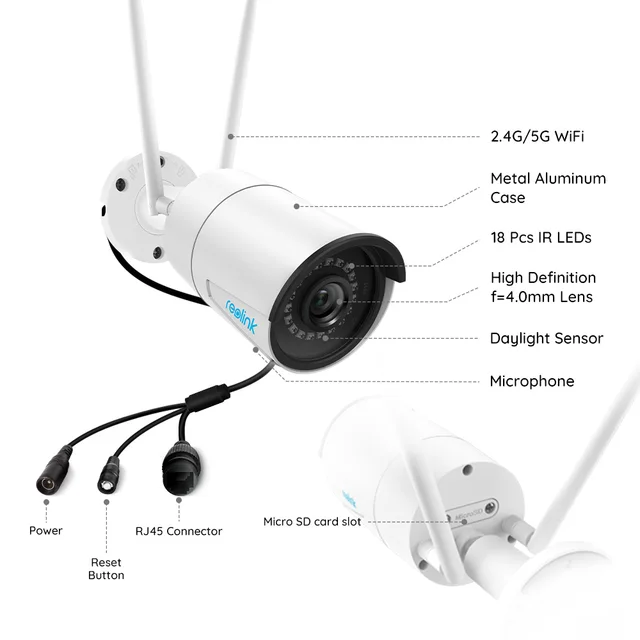 Reolink-cámara ip inalámbrica de 4MP, wifi, 2,4G/5Ghz, visión nocturna infrarroja Onvif, impermeable, exterior, interior, RLC-410W de vigilancia para el hogar Reolink-cámara ip inalámbrica de 4MP, wifi, 2,4G/5Ghz, visión nocturna infrarroja Onvif, impermeable, exterior, interior, RLC-410W de vigilancia para el hogar